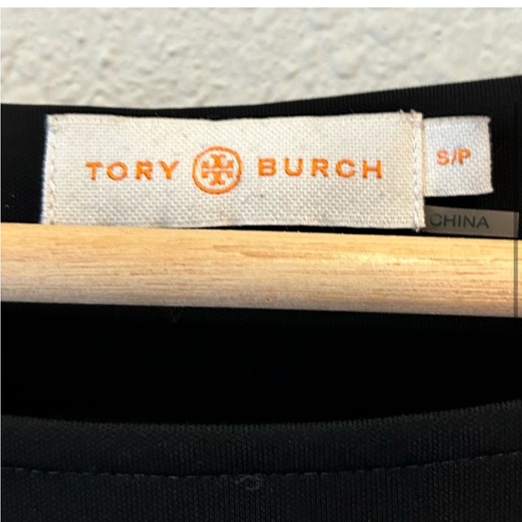 Tory Burch Bateau Neckline, Mini Black Dress, Gold Logo Buttons, Size Small - Picture 2 of 4